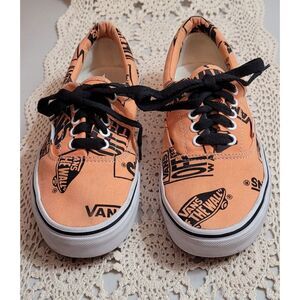 Vans Orange Tangerine Logos All Over Low top Shoes Women Size 8 Mens Size 6.5